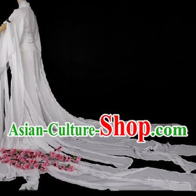 Traditional Chinese Pure White Hanfu Clothes with Long Tail