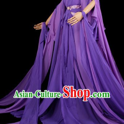 Traditional Chinese Pure Purple Hanfu Suit with Long Tail