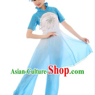 Traditional Chinese High Collar Fan Dancing Costumes Complete Set