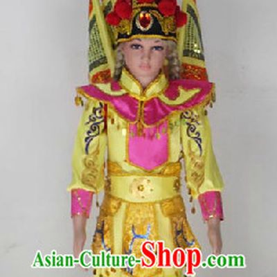 Chinese Peking Opera Stage Performance Costumes and Headwear for Kids