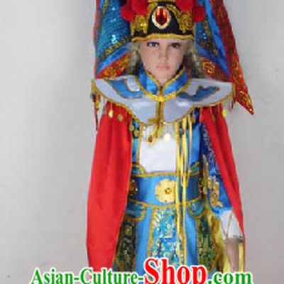 Chinese Peking Opera Stage Performance Costumes and Headwear for Children