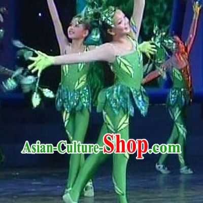 Green Leaf Dance Costumes and Headwear Complete Set