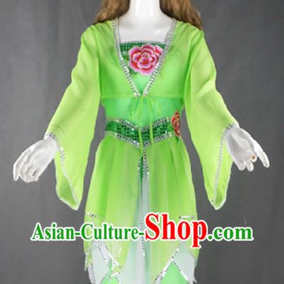 Green Fan Dancing Costumes Complete Set