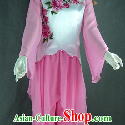 Pink Mandarin Collar Peony Embroidery Dance Costumes