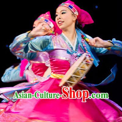 Traditional Korean Ethnic Dancing Dresses and Headdress