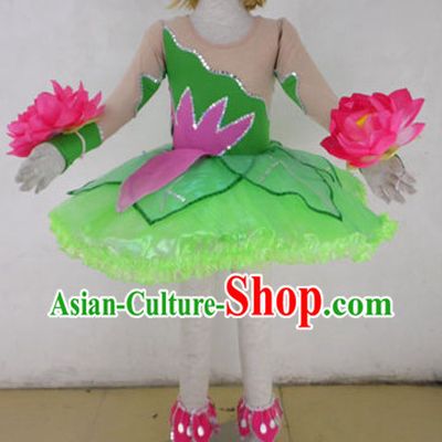 Traditional Lotus Dance Costumes and Headdress for Kids