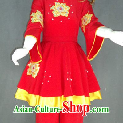 Traditional Chinese Red Spring Festival Dance Costumes for Female Dancers