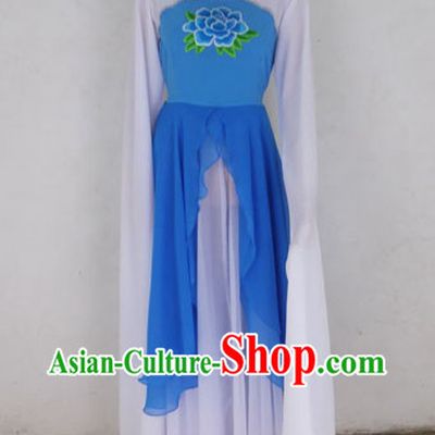 Blue and White Peony Water Sleeve Dance Costumes