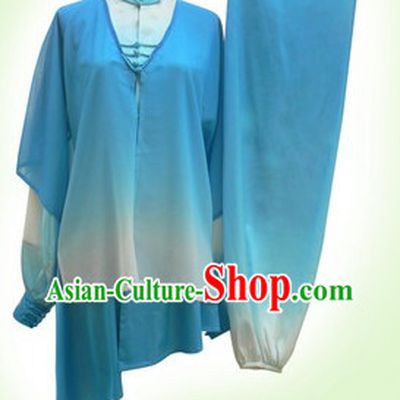 Traditional Color Transition Silk Kung Fu Competition Uniform and Cape