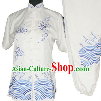 Top Silk Kung Fu Ocean Wave Embroidery Uniform