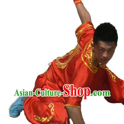 Top Silk Short Sleeves Dragon Embroidery Tai Chi Uniform for Men