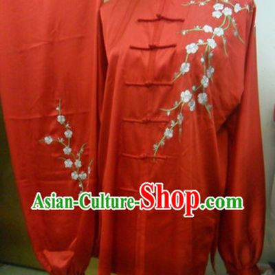 Top Silk Red Plum Blossom Spirit Kung Fu Outfit