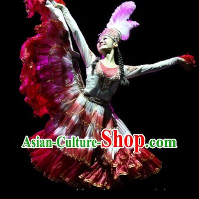Professional Xin Jiang Ethnic Beauty Dancing Costumes and Hat