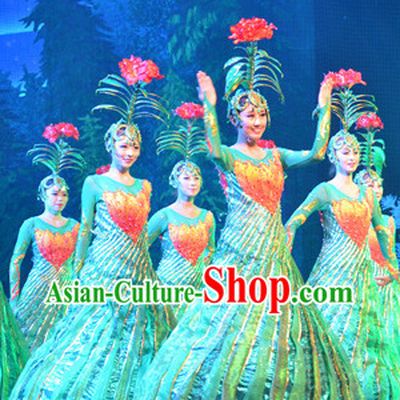 Professional Stage Performance Flower Dancing Costumes and Headwear Complete Set