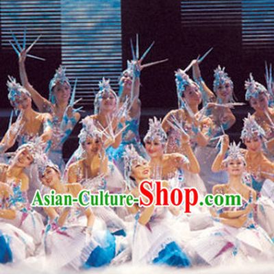 Professional Stage Performance Ice Queen Dancing Costumes and Headwear Complete Set