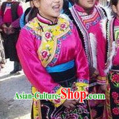 Traditional Chinese Qiang Ethnic Dancing Costumes and Hat Complete Set