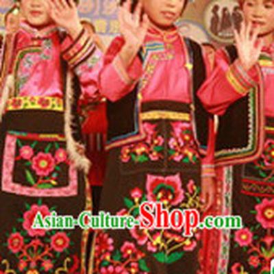 Folk Chinese Qiang Ethnic Dancing Costumes and Hat Complete Set