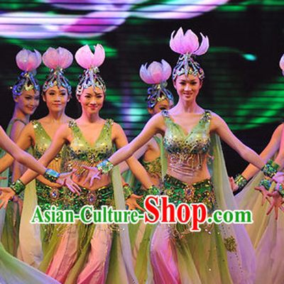 Chinese Lotus Dance Costume and Headpiece for Women