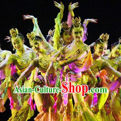 Chinese Lotus Dance Costumes Complete Set for Women
