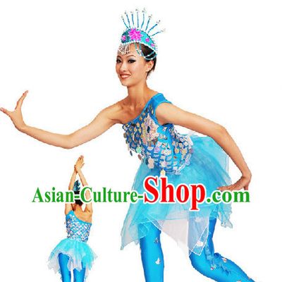 Traditional Chinese Dai Minority Fish Dancing Costumes Complete Set