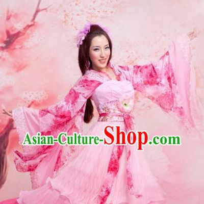 Ancient Chinese Peach Princess Clothes and Hair Accessories Complete Set