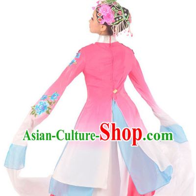 Traditional Chinese Opera Style Water Sleeve Dance Costumes and Headwear Complete Set