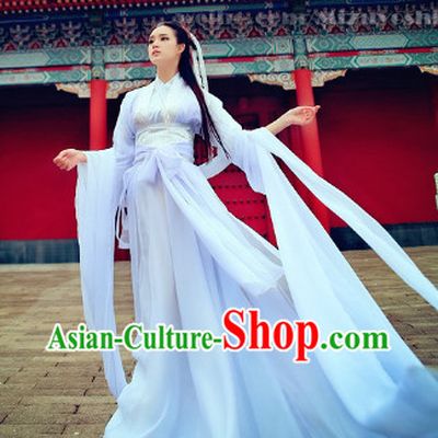 Ancient Chinese White Xiao Long Nv Dragon Lady Hanfu Clothes Complete Set