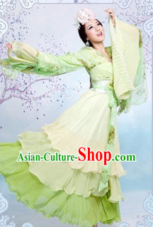 Green Wide Sleeves Hanfu Dancing Costumes