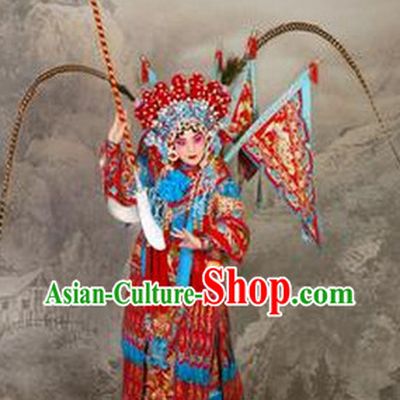 Traditional Chinese Beijing Opera Mu Guiying Costumes and Helmet for Kids