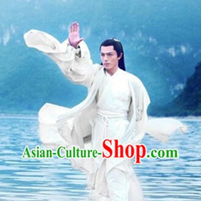 Chinese Film White Gong Fu Master Dress Complete Set for Men