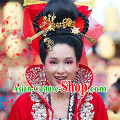 Traditional Chinese Wedding Brides Wig and Hair Accessories