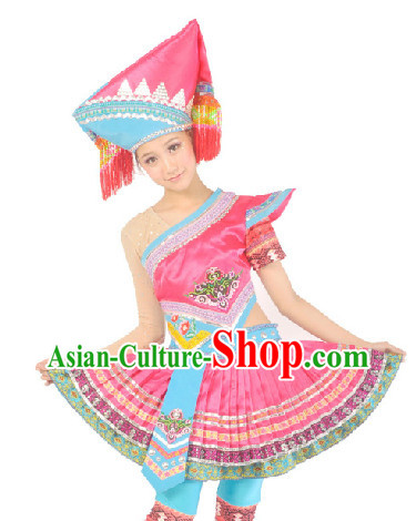 Chinese Zhuang Minority Female Clothes and Hat