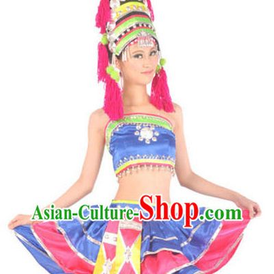 Chinese Hani Minority Female Dresses and Hat