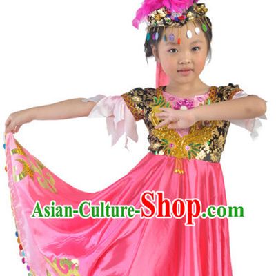 Chinese Xinjiang Dancer Costumes and Hat for Kids
