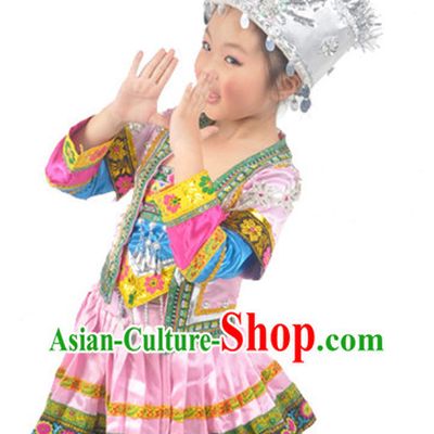Chinese Miao Minority Dancing Outfit and Hat for Kids