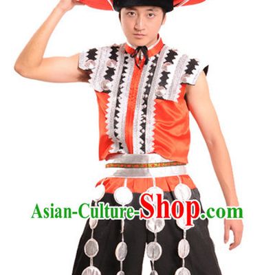 Chinese Tu Jia Minority Clothes and Hat for Men