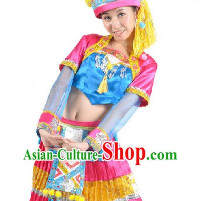 Chinese Hani Ethnic Dress and Hat for Women