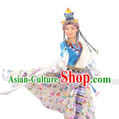 Chinese Tibetan Clothes and Headdress for Girls