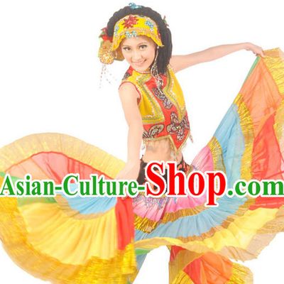 Professional Stage Performance Yi Dance Costumes and Headdress for Women