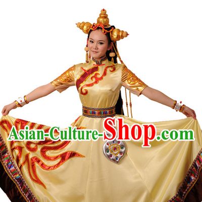 Chinese Tibetan Sun Drum Skirt and Headdress for Girls