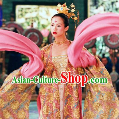 Wide Sleeves Palace Dance Costumes and Headdress Complete Set for Women