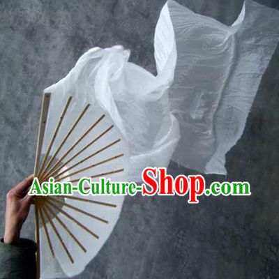 Pure White Chinese 100 Percent Silk Long Dance Fan