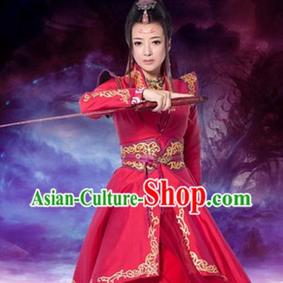 Gu Jian Qi Tan Lengend of the Ancient Sword TV Drama Red Swordwoman Costumes Complete Set