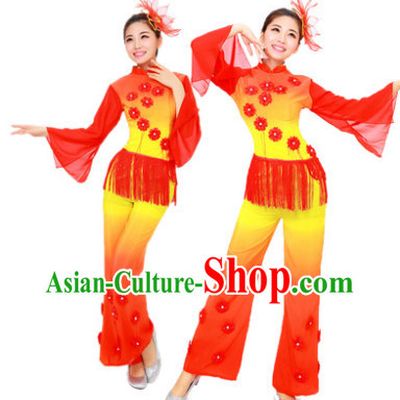 Chinese Fan Dance Costume and Headdress