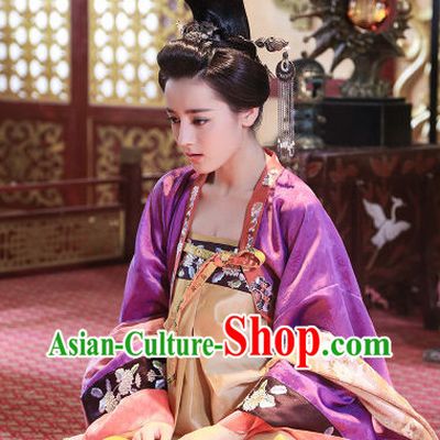 Chinese Tang Dynasty Wig Hair Accessories and Dresses Complete Set