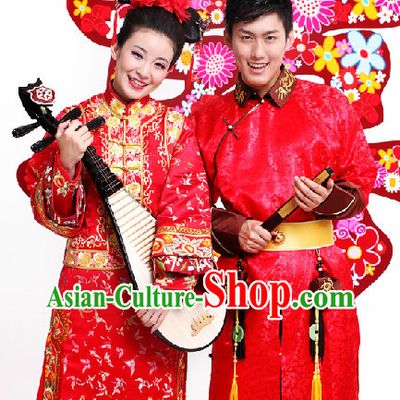 Top Red Chinese Wedding Dresses 2 Sets for Men and Women