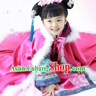 Chinese Qing Dynasty Princess Costume and Headdress for Children