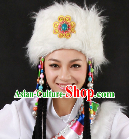 Chinese Tibetan Ethnic Dance Costumes and Headdress for Women