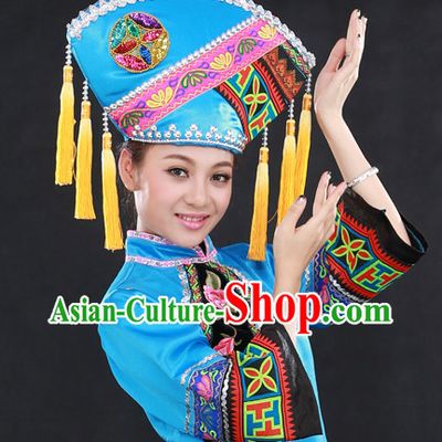 Chinese China Guangxi Zhuang Ethnic Group Dresses and Hat for Women
