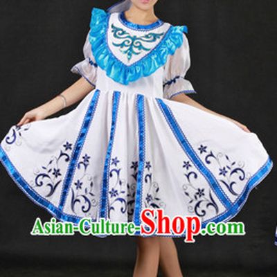 White Russia People Dance Costumes and Hat Complete Set